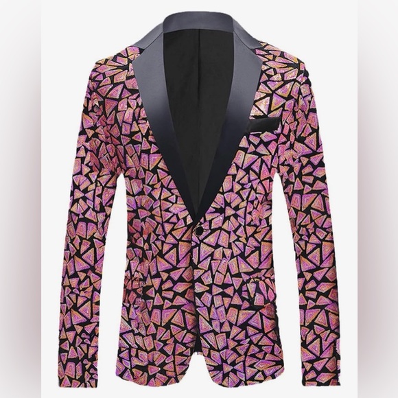 Men's Pink & Orange Geometric Sequin Jacket
